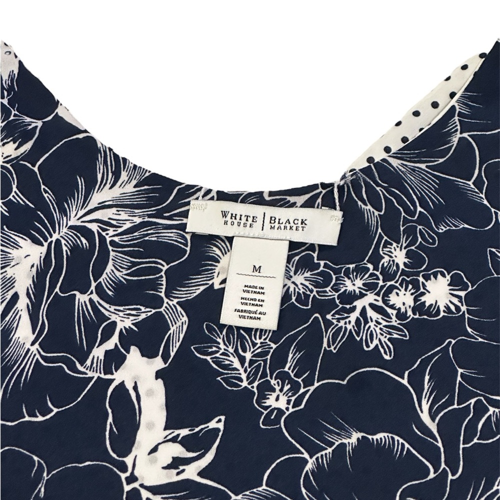 White House Black Market Floral Sleeveless Navy Blue Blouse Top Womens Size M - Picture 7 of 8